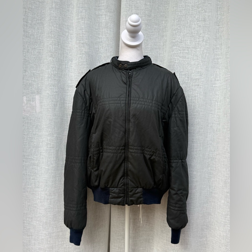 Silton California vintage glazed cotton blend black long sleeve bomber jacket